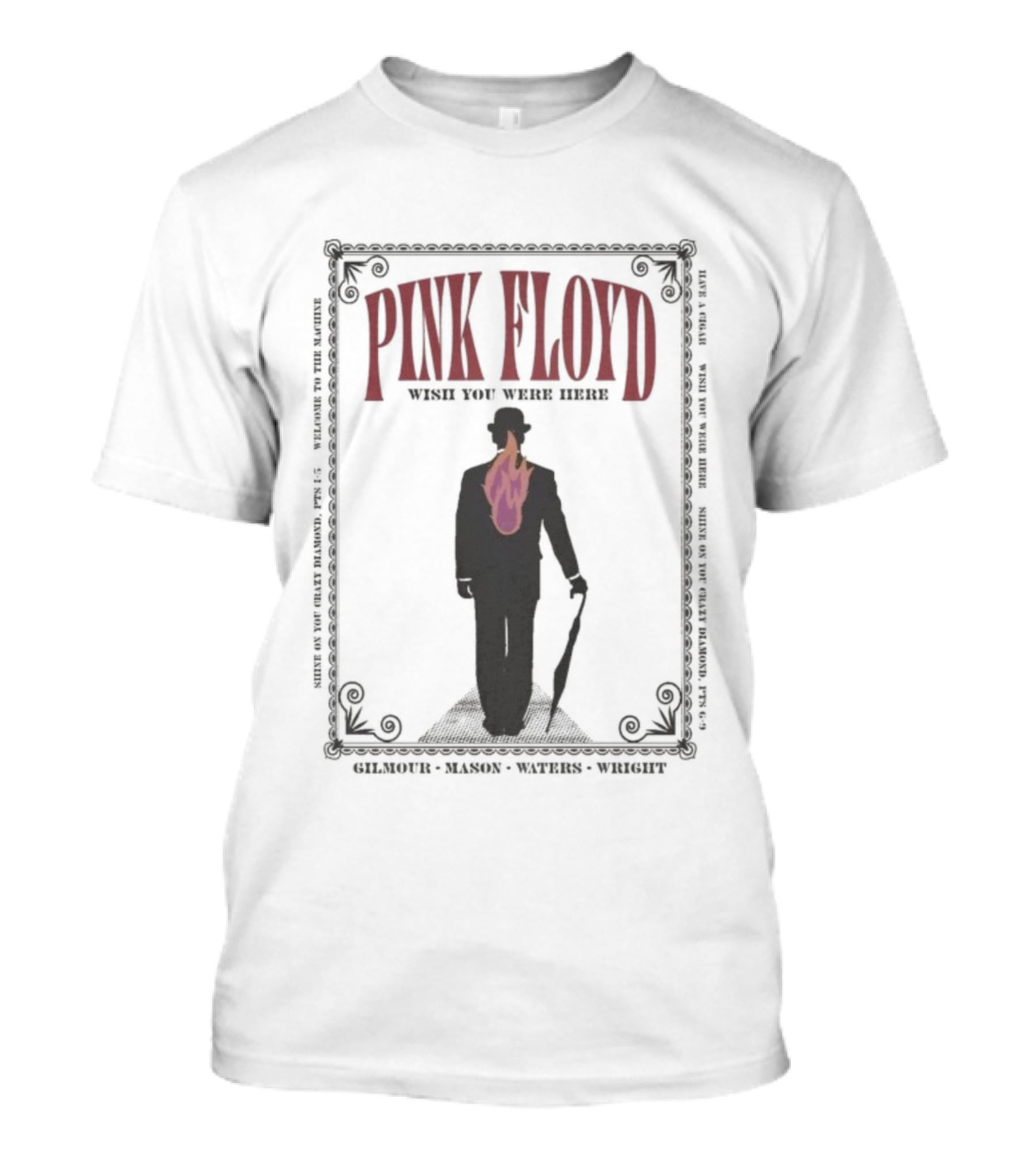 Pink Floyd Wish You Were Here Gilmour Mason Wright Silhouette Flame T-Shirt