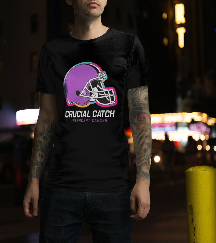 Cleveland Browns NFL Crucial Catch Intercept Cancer Helmet T-Shirt