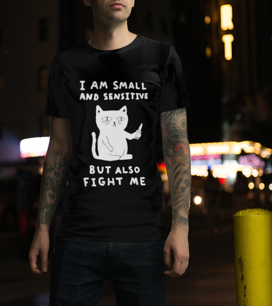 Cat I Am Small And Sensitive But Also Fight Me Playful Humor T-Shirt