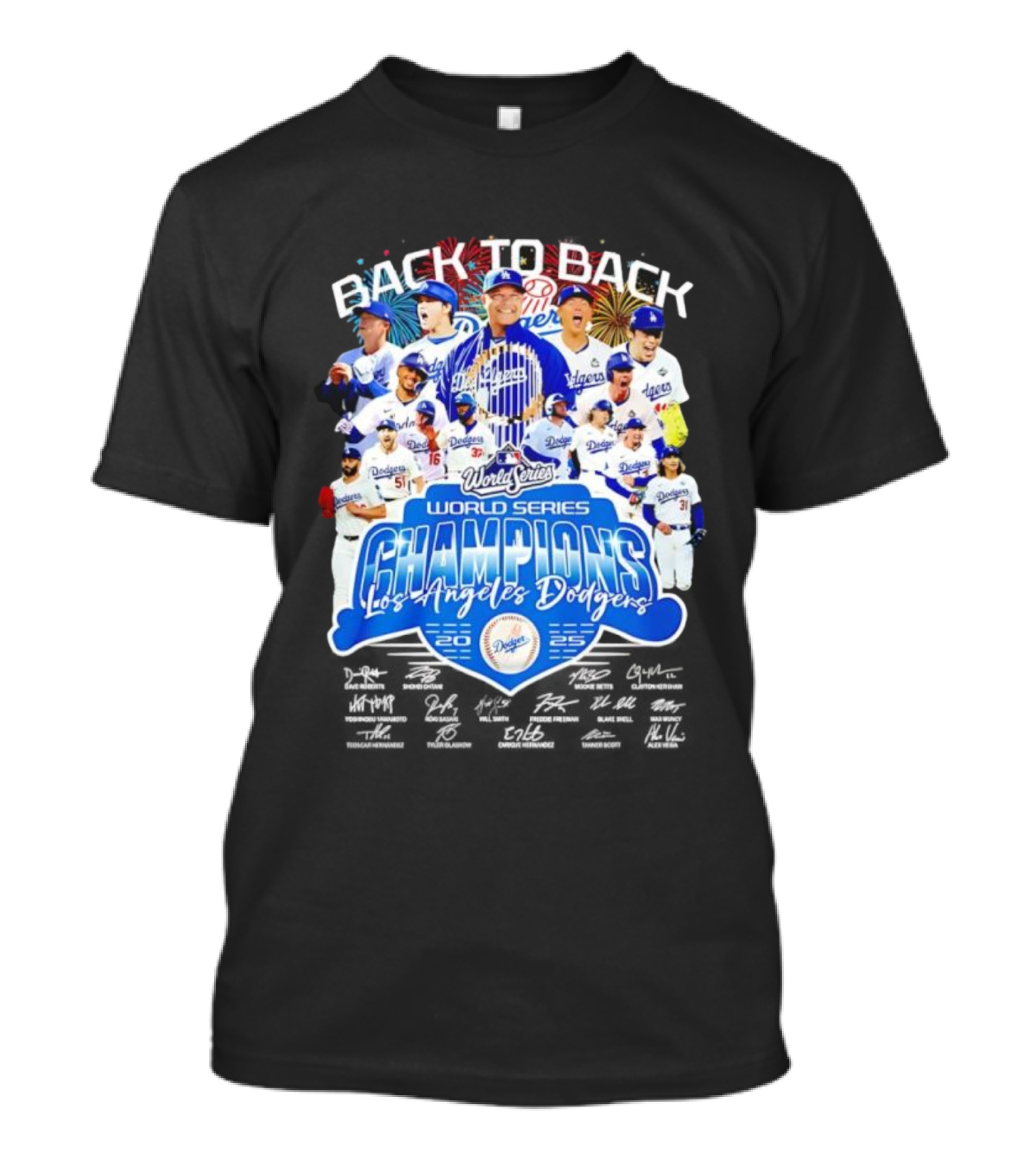 Back To Back World Series Champions Los Angeles Dodgers 2024 2025 Dodgers Players Signatures T-Shirt