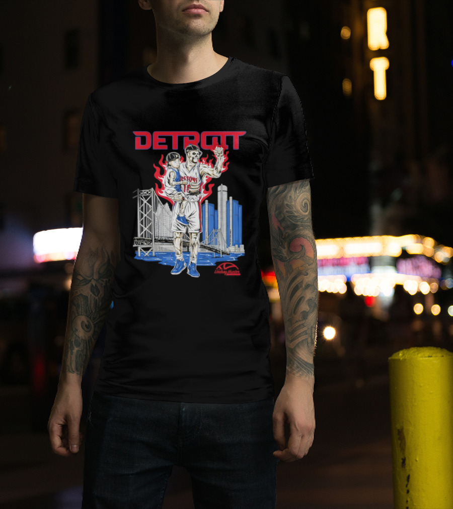 Lindsey Hunter Foundation Vengeful Detroit Pistons Red Flames Urban Cityscape T-Shirt
