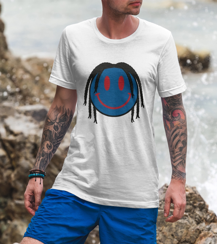 Tyrese Maxey Smiley Face Blue Red Braided Hair T-Shirt