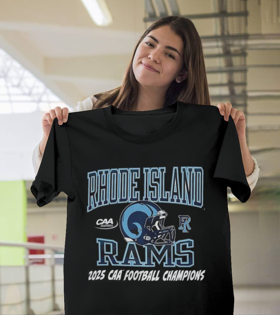 Rhode Island Rams 2025 CAA Football Champions Helmet R Logo T-Shirt