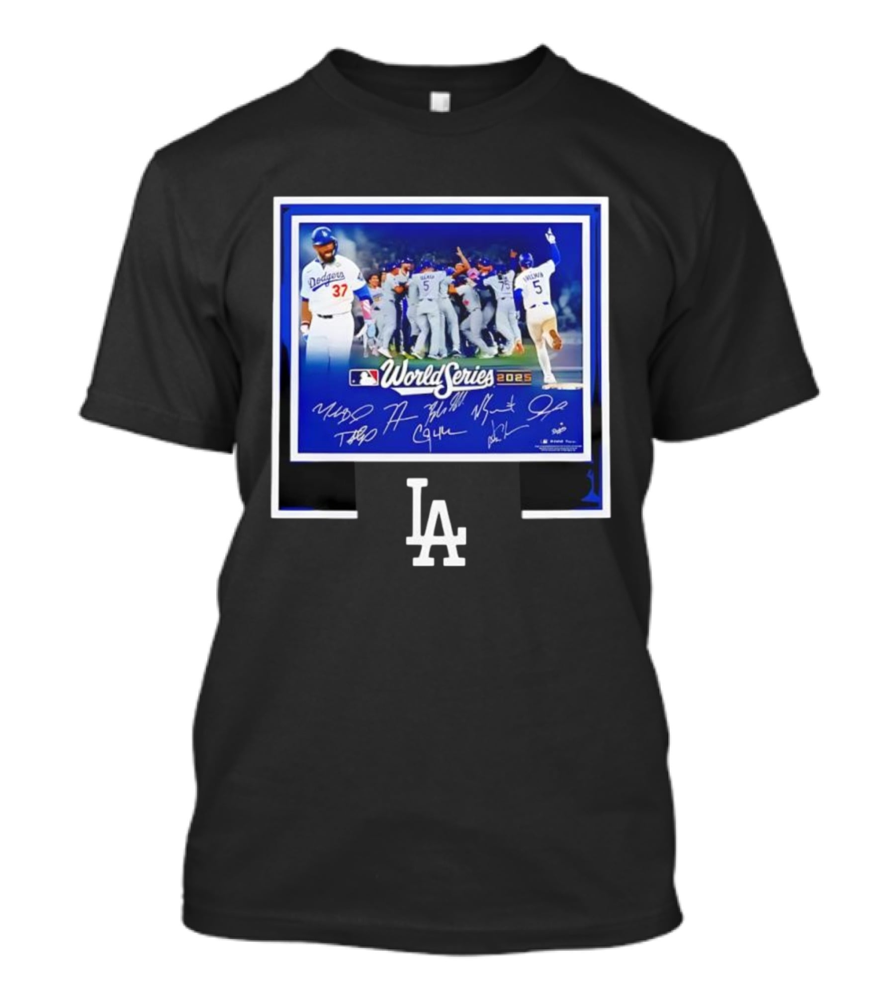LA Dodgers World Series 2025 Autographed Signatures Celebration T-Shirt