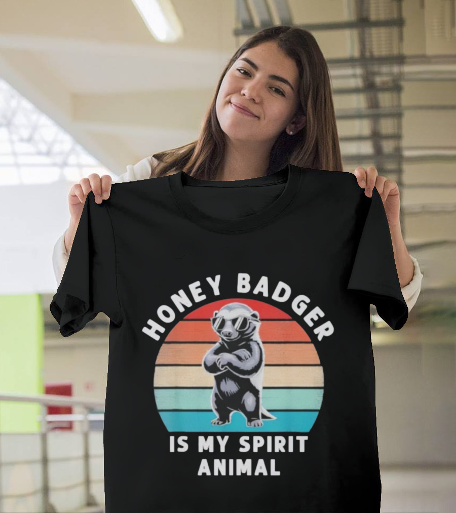 Honey Badger Is My Spirit Animal Funny Vintage Wildlife Retro Stripes T-Shirt