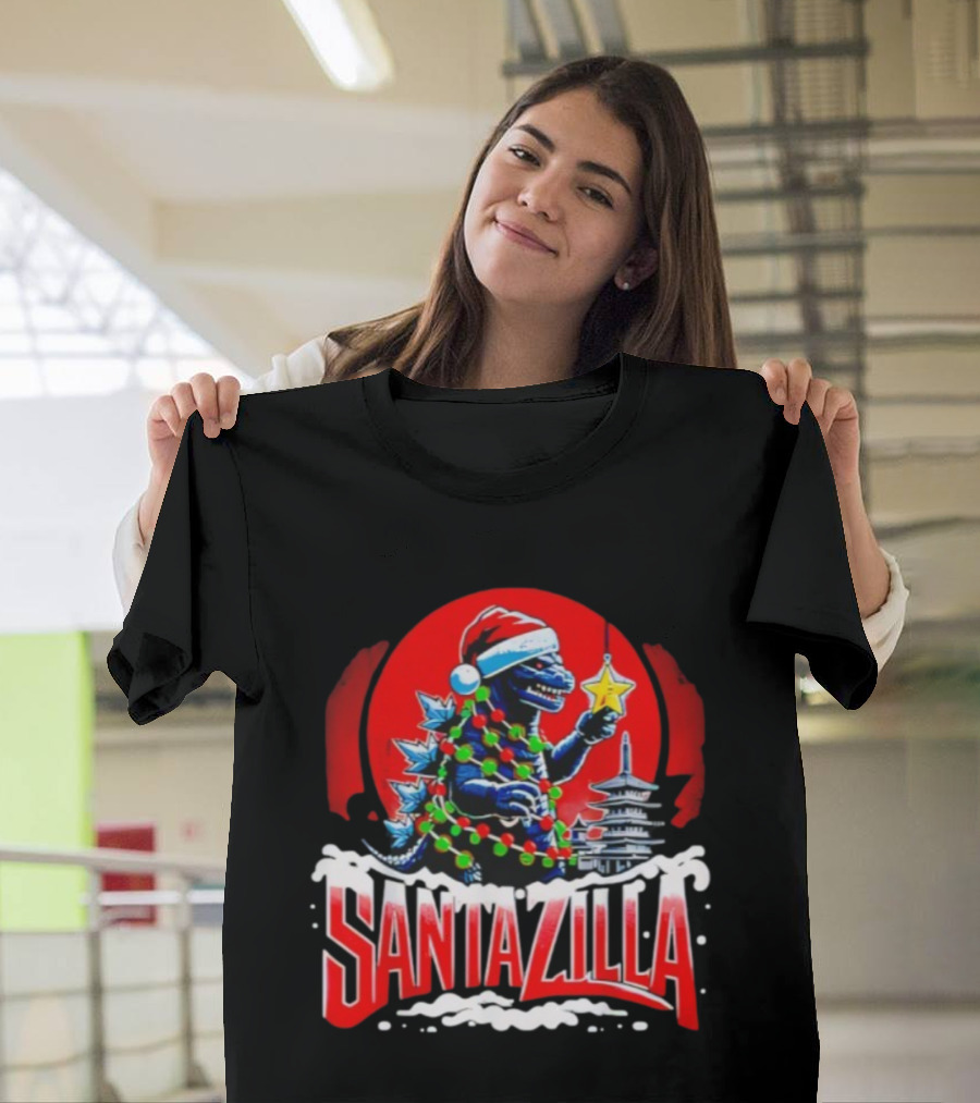 Santazilla Kaiju Christmas Japanese Monster Dinosaur Holiday Celebration T-Shirt