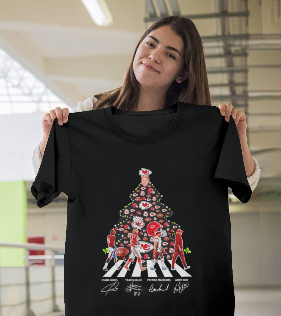 Kansas City Chiefs Abbey Road Christmas Tree With Player Signatures And Logos T-Shirt