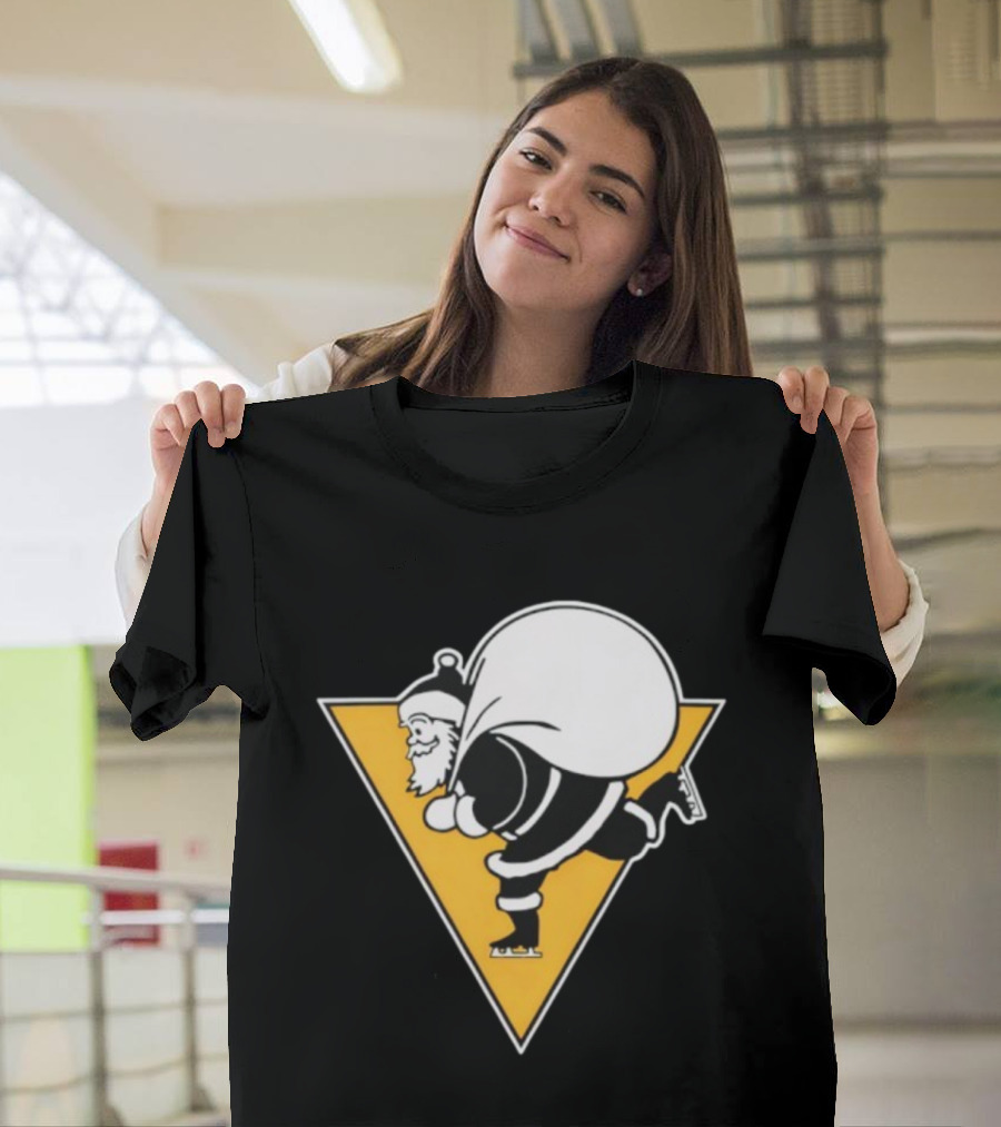 Santa Skates Ugly Christmas Penguin Triangle Santa Claus Skating Sack T-Shirt