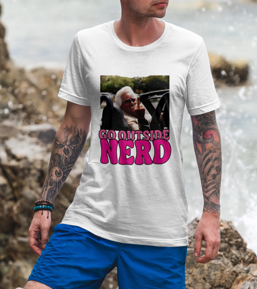 Go Outside Nerd Meme Middle Finger Convertible Image T-Shirt