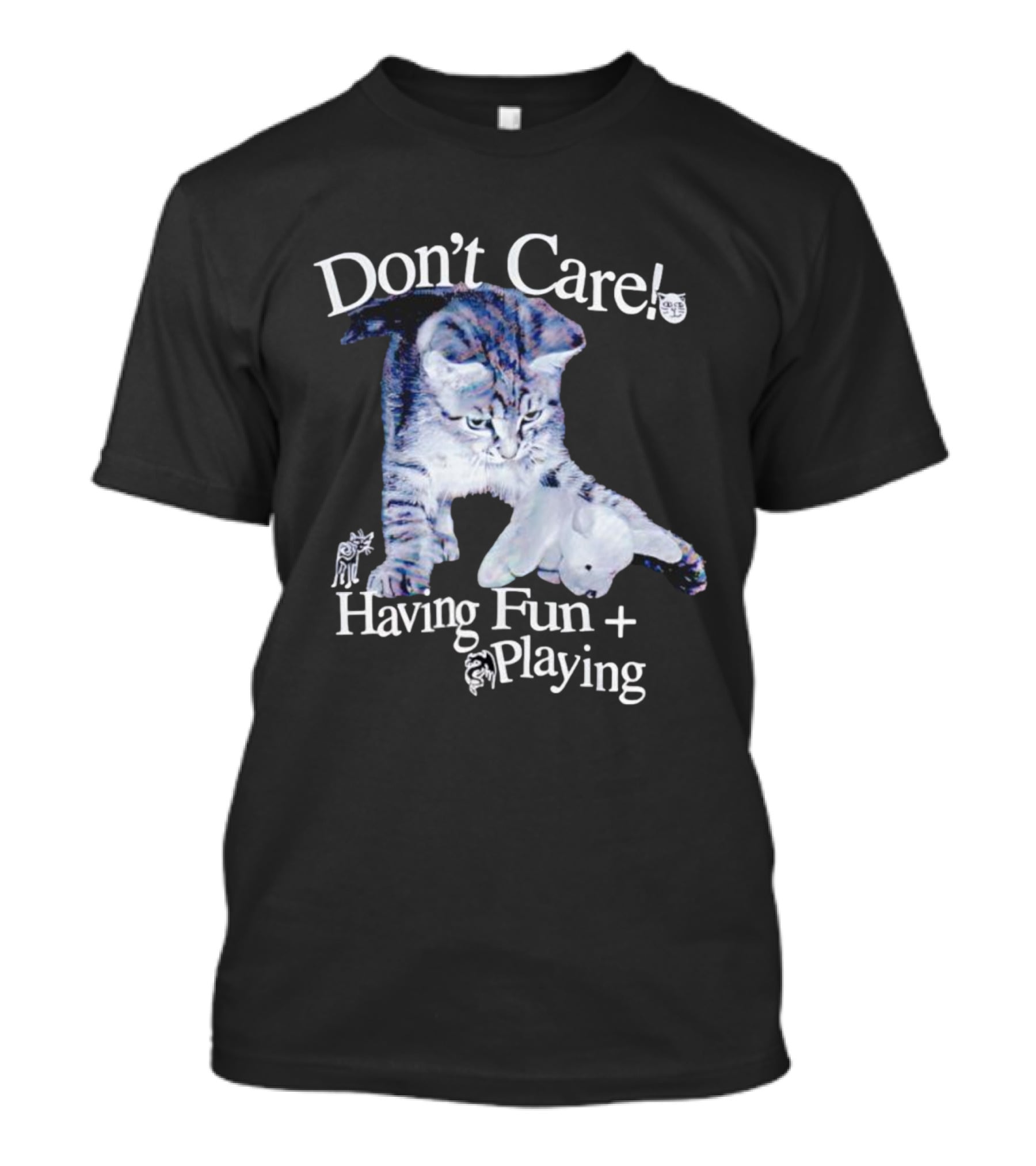 Don't Care Cat Having Fun Playing With Dog T-Shirt