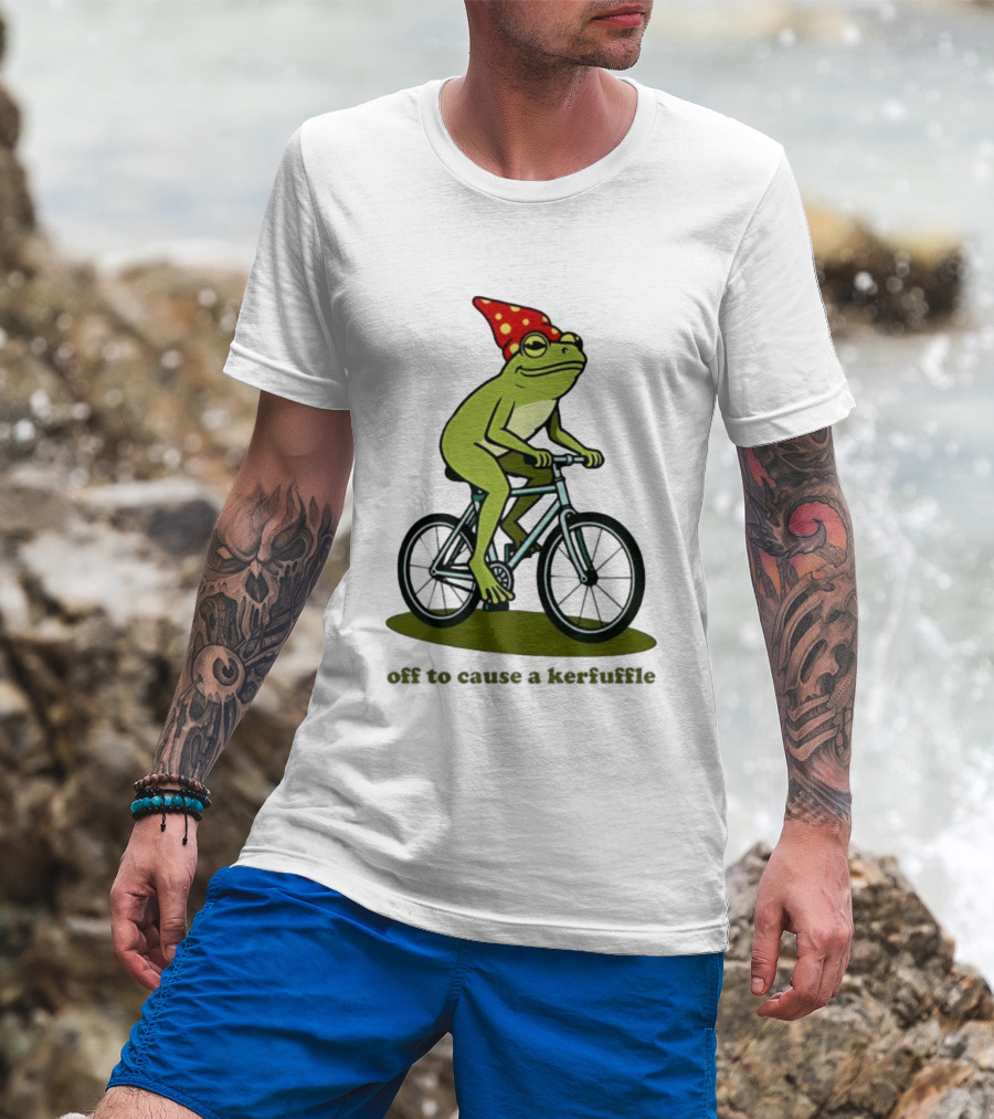Frog Gnome Hat Bicycle Ride Off To Cause A Kerfuffle T-Shirt