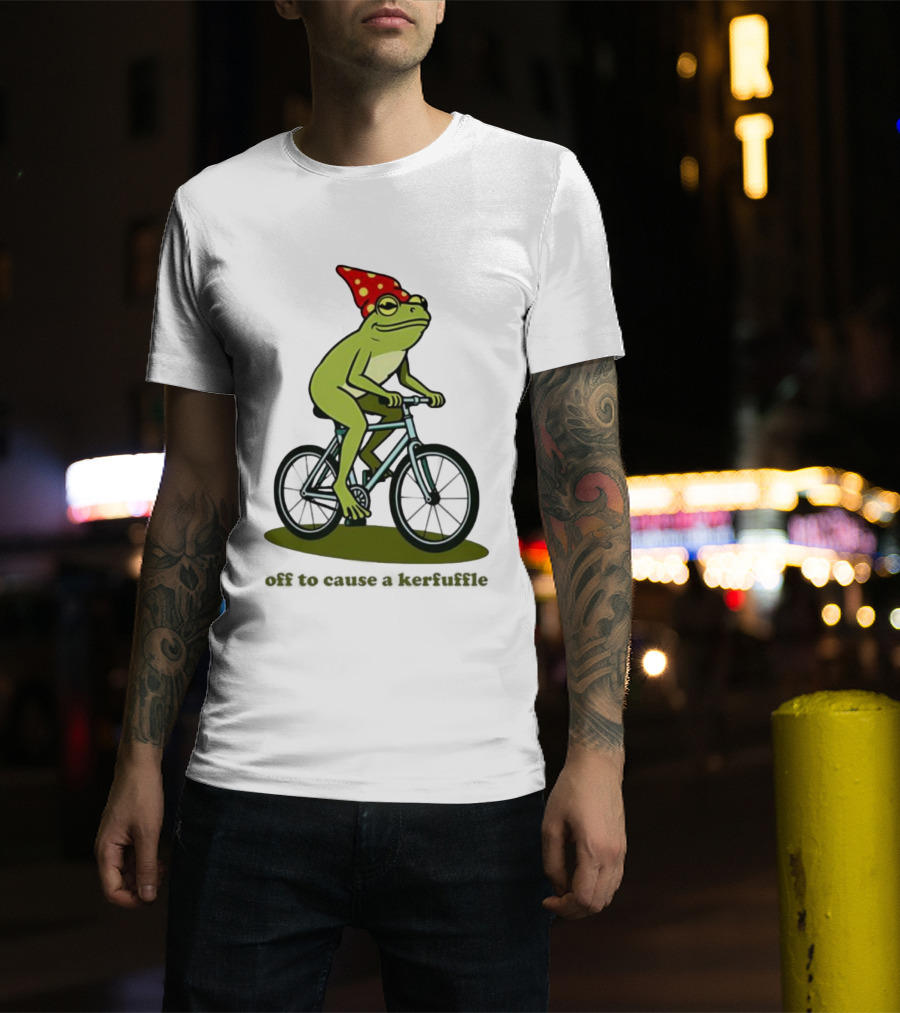 Frog Gnome Hat Bicycle Ride Off To Cause A Kerfuffle T-Shirt