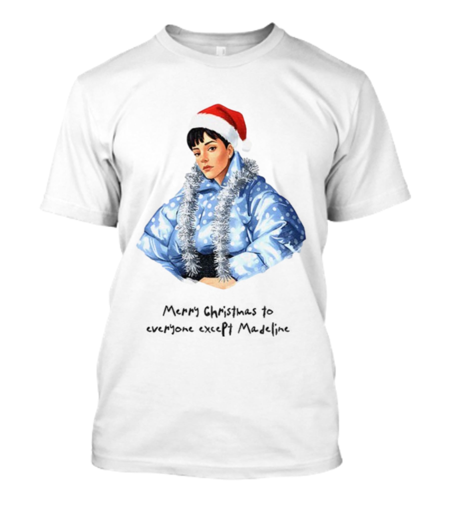 Lily Allen Cartoon Santa Hat Merry Christmas Snowflakes Madeline T-Shirt