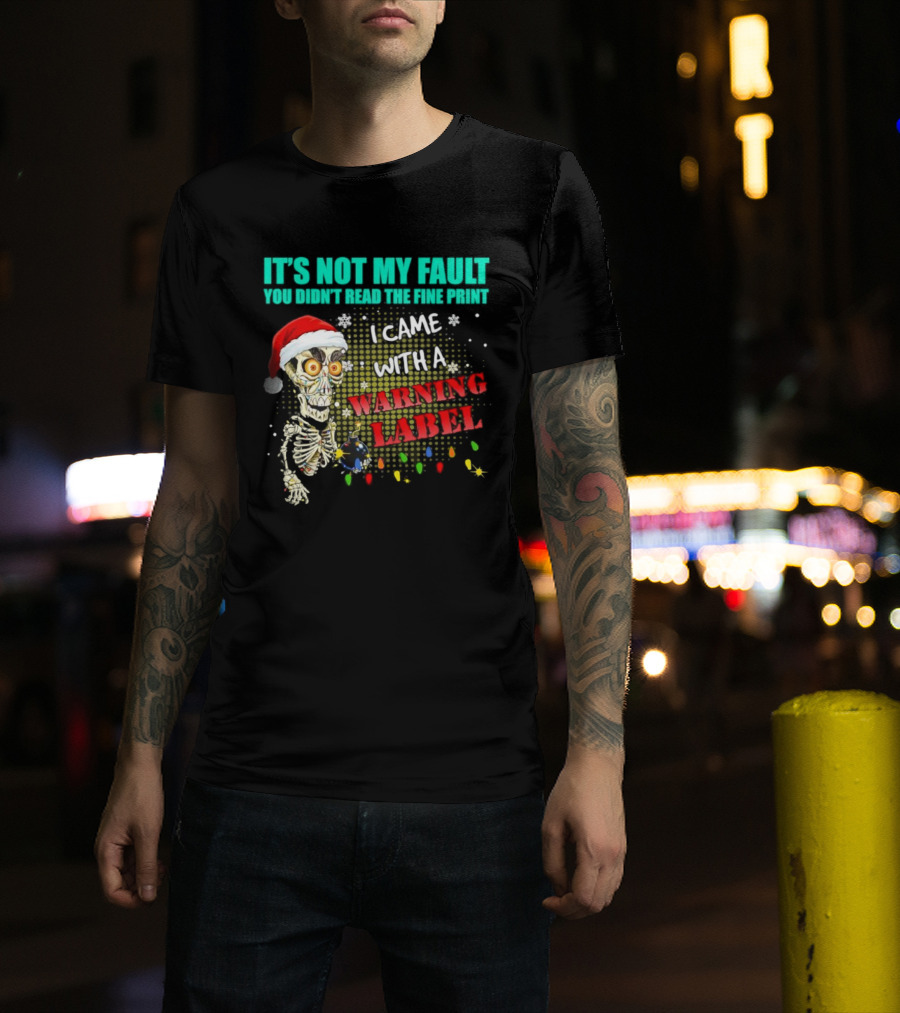 Christmas Dead Bomb Skeleton Santa Warning Label Fine Print T-Shirt