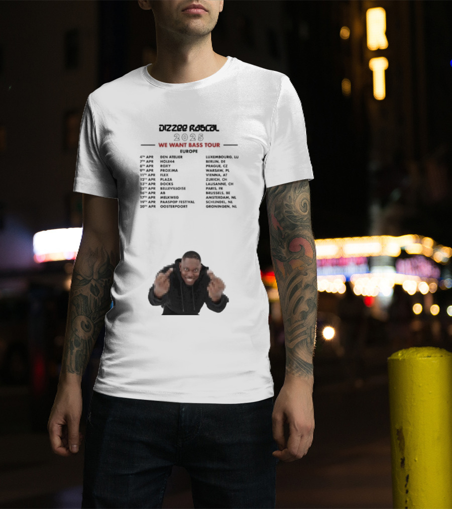 Dizzee Rascal We Want Bass Europe Tour 2025 Middle Fingers T-Shirt