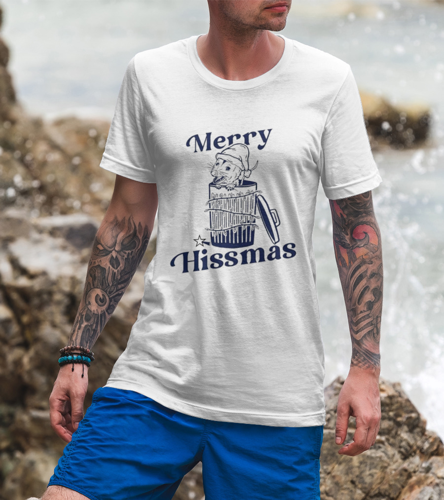 Merry Hissmas Cat In Trash Can Festive Humor T-Shirt