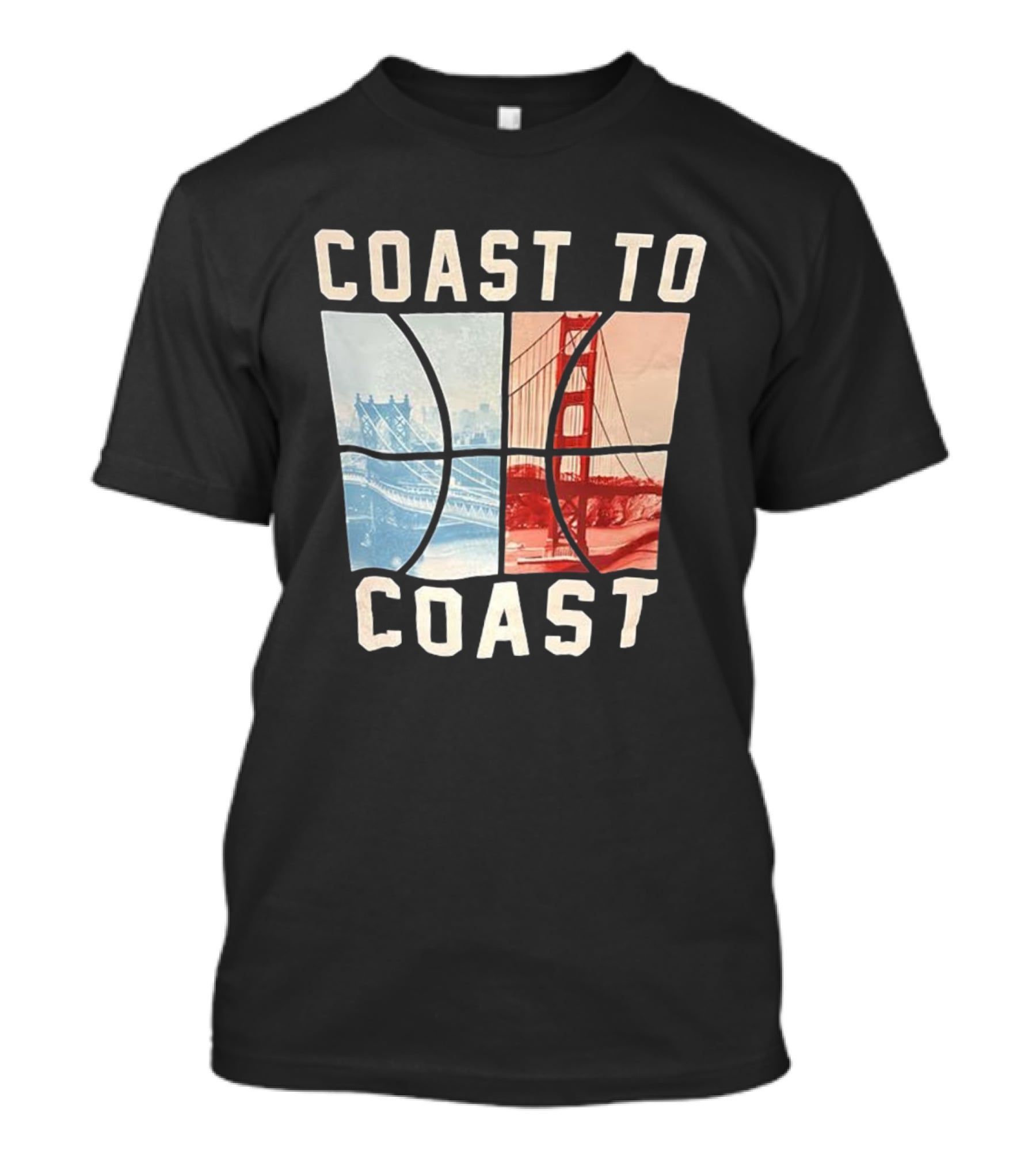 Coast To Coast Brooklyn Bridge Golden Gate Bridge Basketball T-Shirt