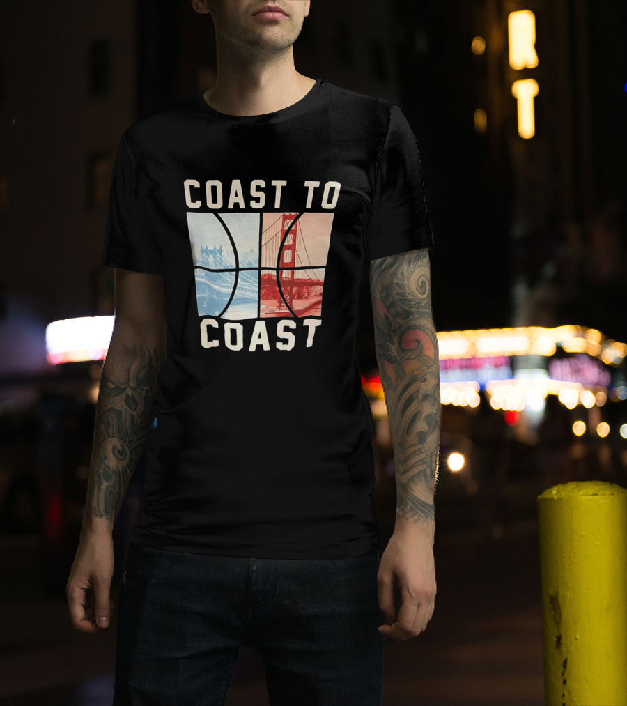 Coast To Coast Brooklyn Bridge Golden Gate Bridge Basketball T-Shirt