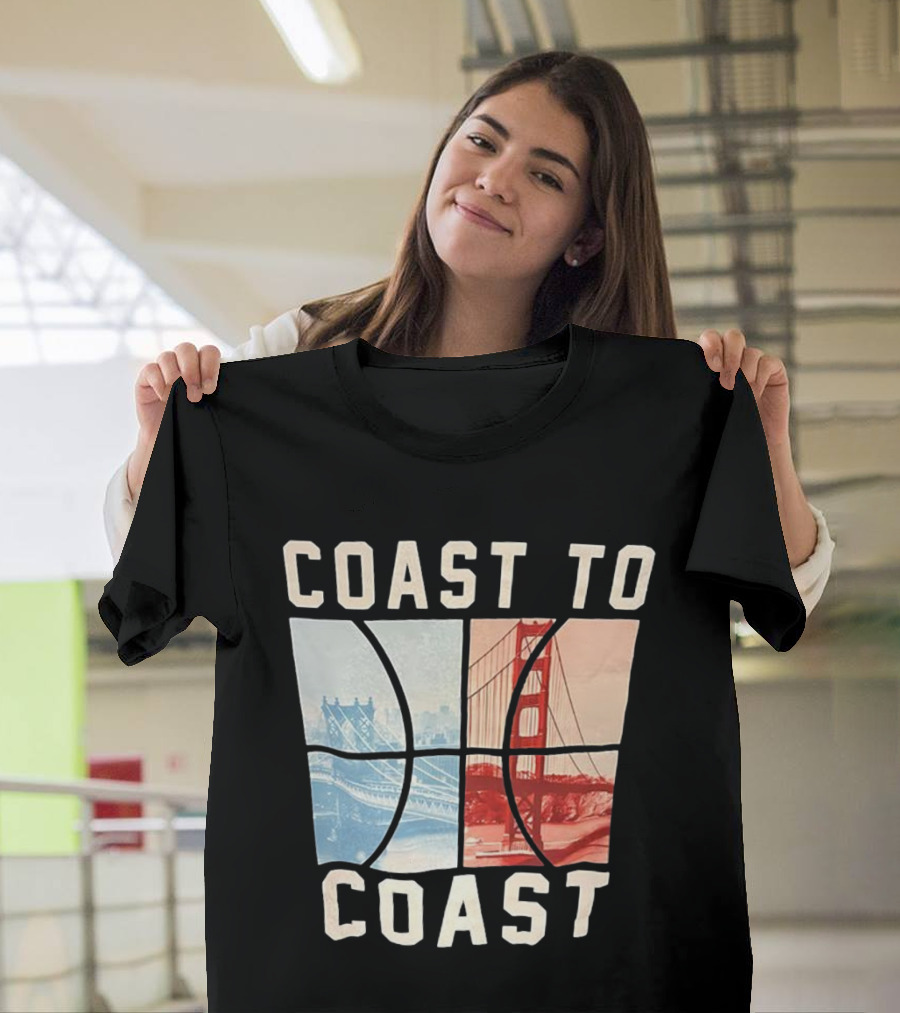 Coast To Coast Brooklyn Bridge Golden Gate Bridge Basketball T-Shirt