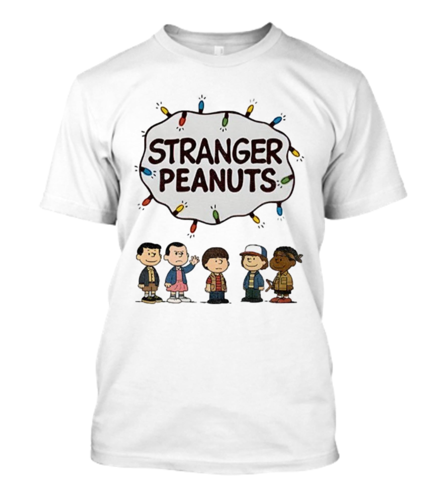 Stranger Peanuts Characters Christmas Lights Mashup T-Shirt