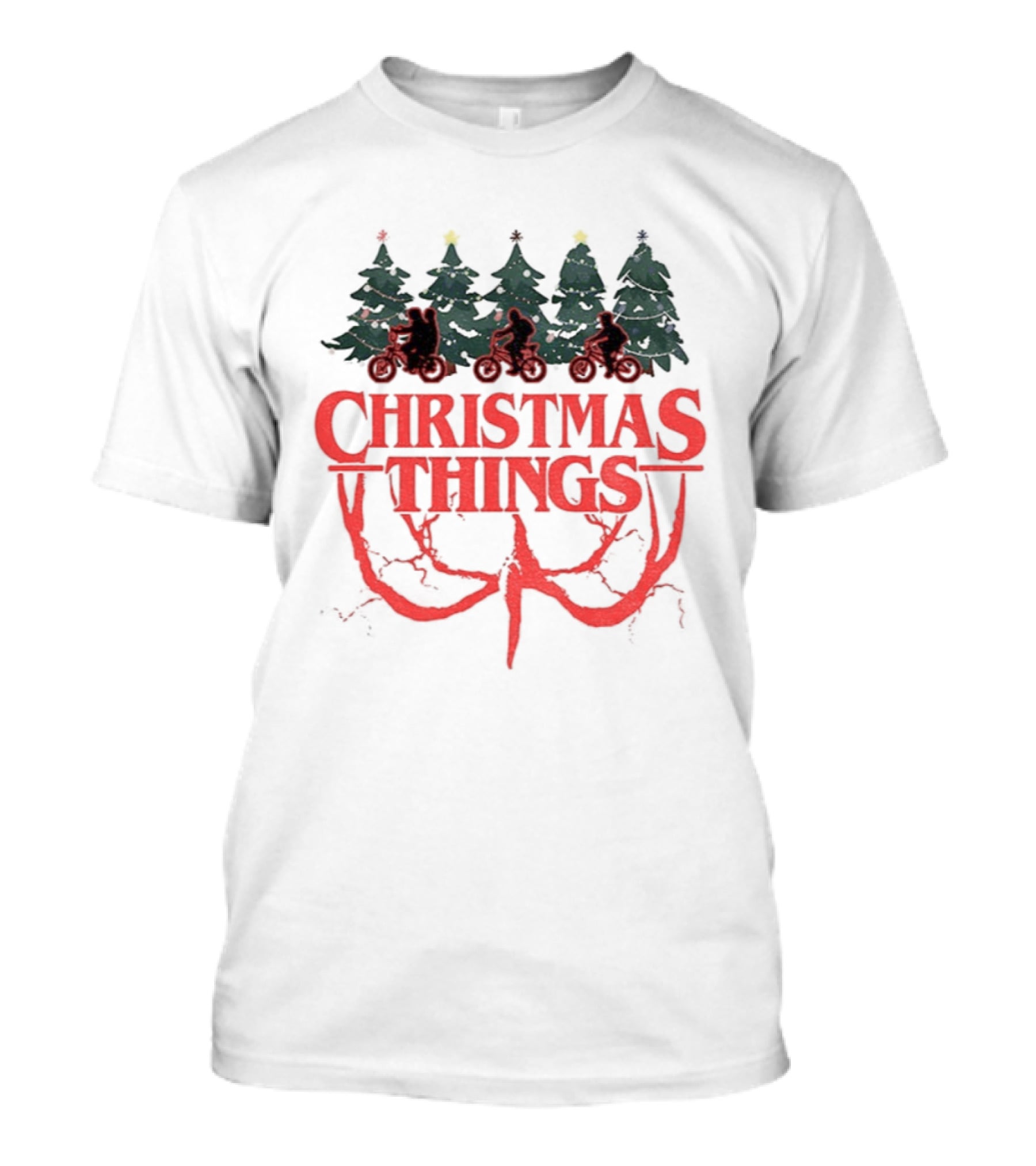 Stranger Things Christmas Christmas Things Merry Christmas Trees And Bicycles T-Shirt
