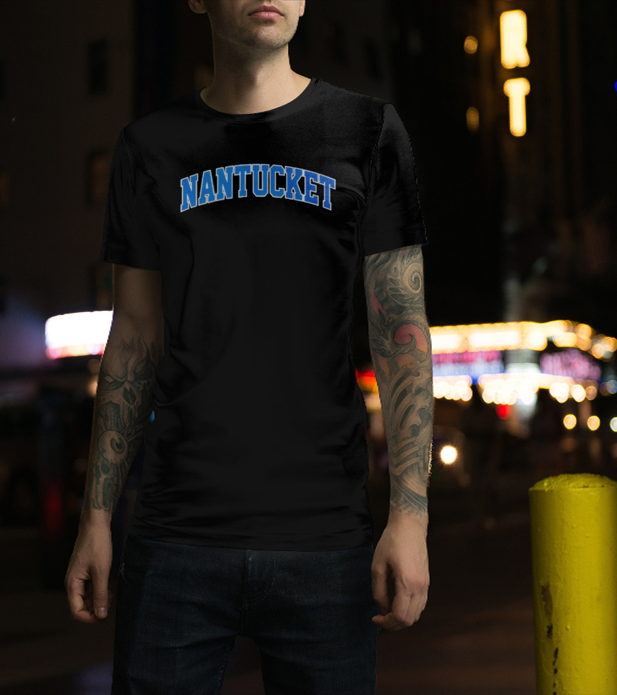 Nantucket Arch Bold Blue Text T-Shirt