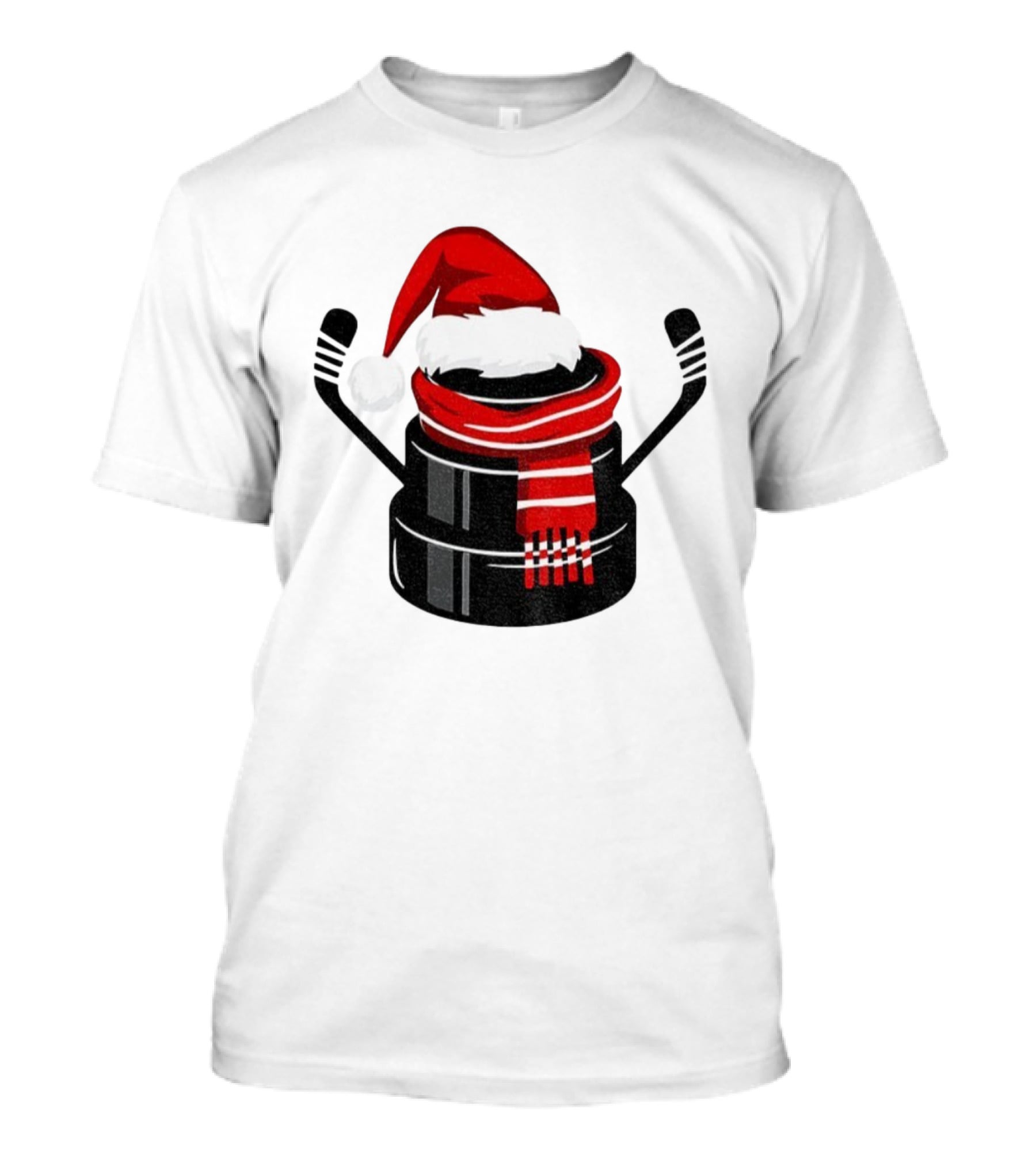 Hockey Puck Santa Hat Merry Christmas Festive Holiday T-Shirt