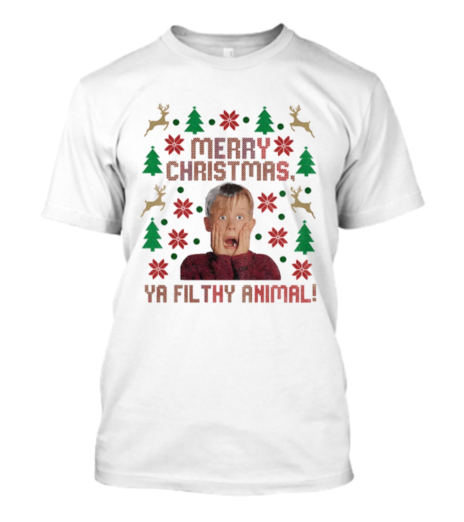 Merry Christmas Ya Filthy Animal Kevin Home Alone Reindeer Festive Holiday Sweater T-Shirt