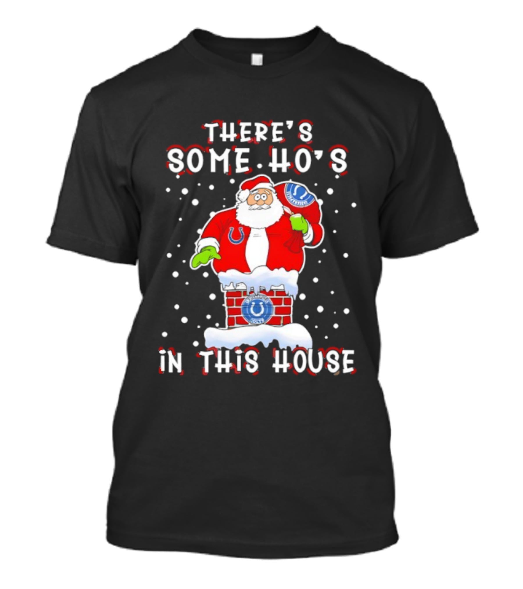 Indianapolis Colts Christmas There's Some Ho's Santa Chimney T-Shirt