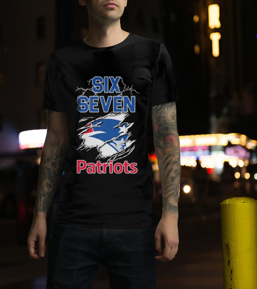Six Seven Patriots Lightning Bold Style NFL Fan Gear T-Shirt