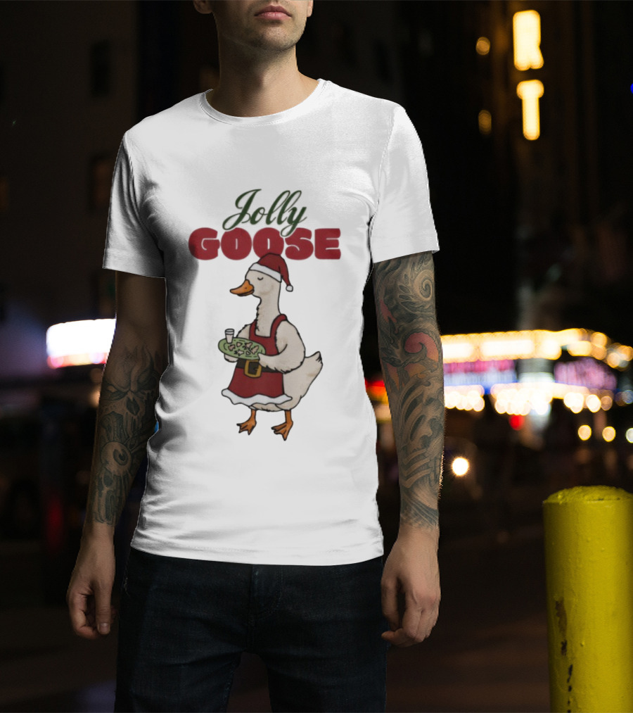 Jolly Goose Santa Suit Festive Duck With Snacks And Drink T-Shirt