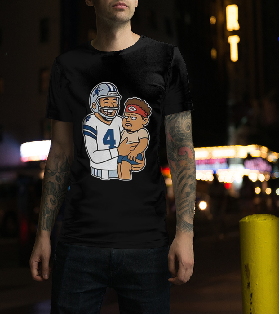 Dak Prescott Cowboys Carrying Baby Chiefs Player Sketch T-Shirt