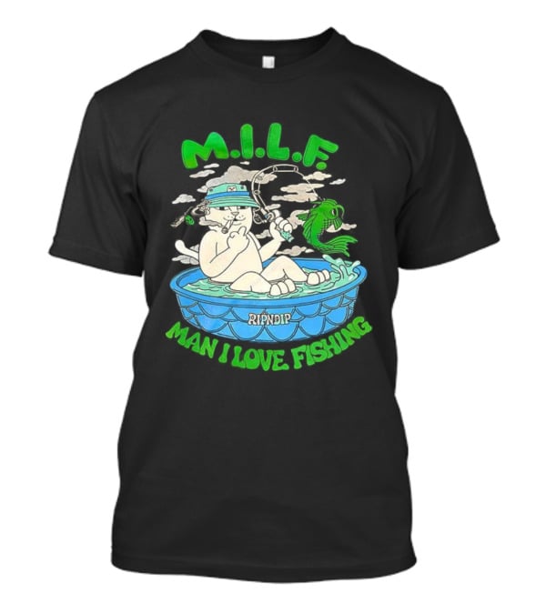 M.I.L.F Man I Love Fishing Cat In Boat Fun Design T-Shirt