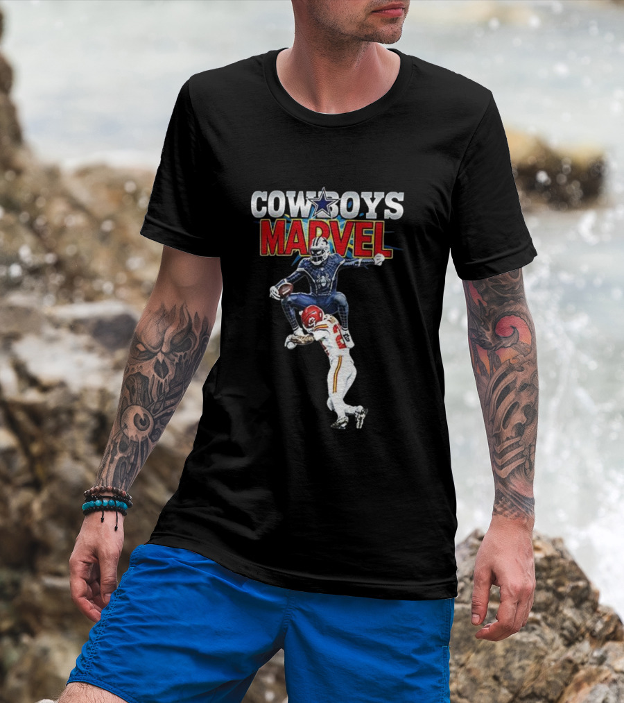 Marvel Cowboys Spiderman Vs Chiefs Football Hurdle T-Shirt