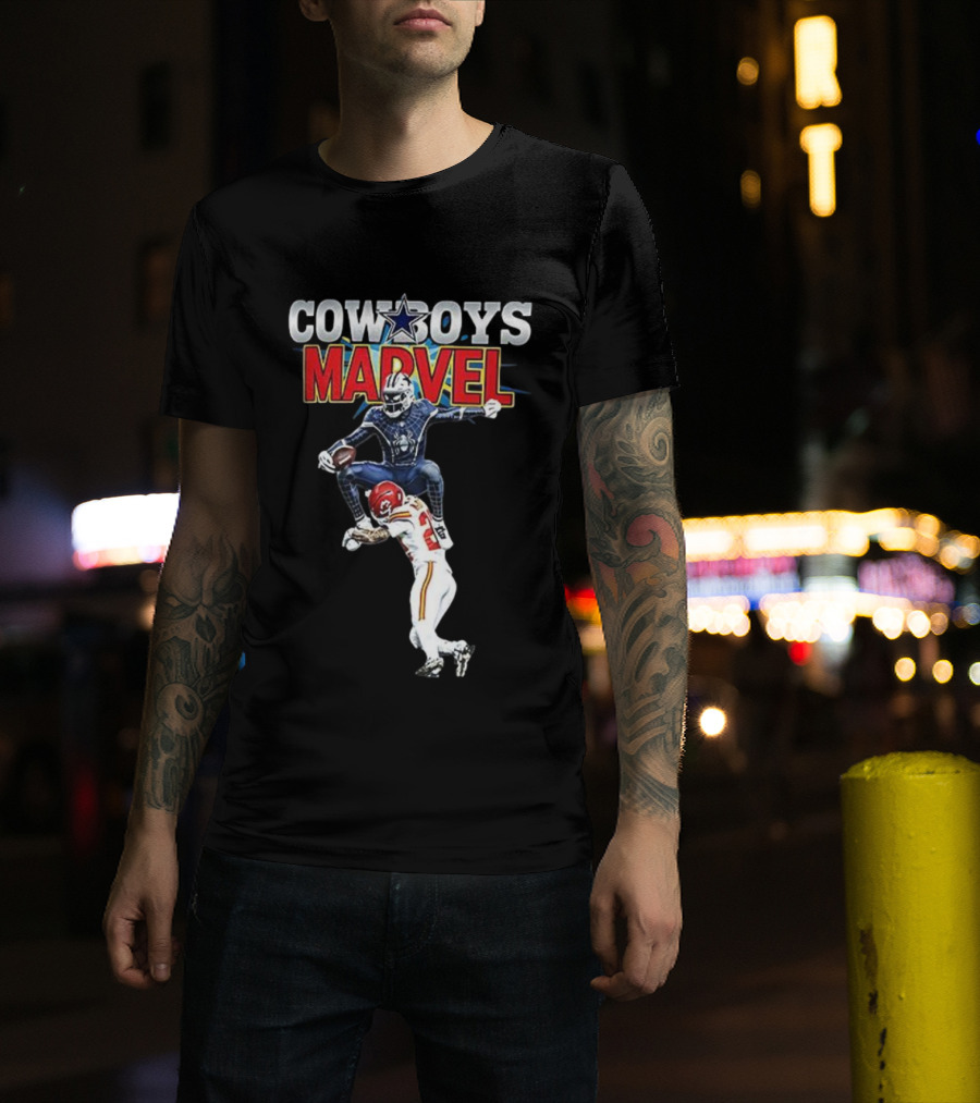 Marvel Cowboys Spiderman Vs Chiefs Football Hurdle T-Shirt