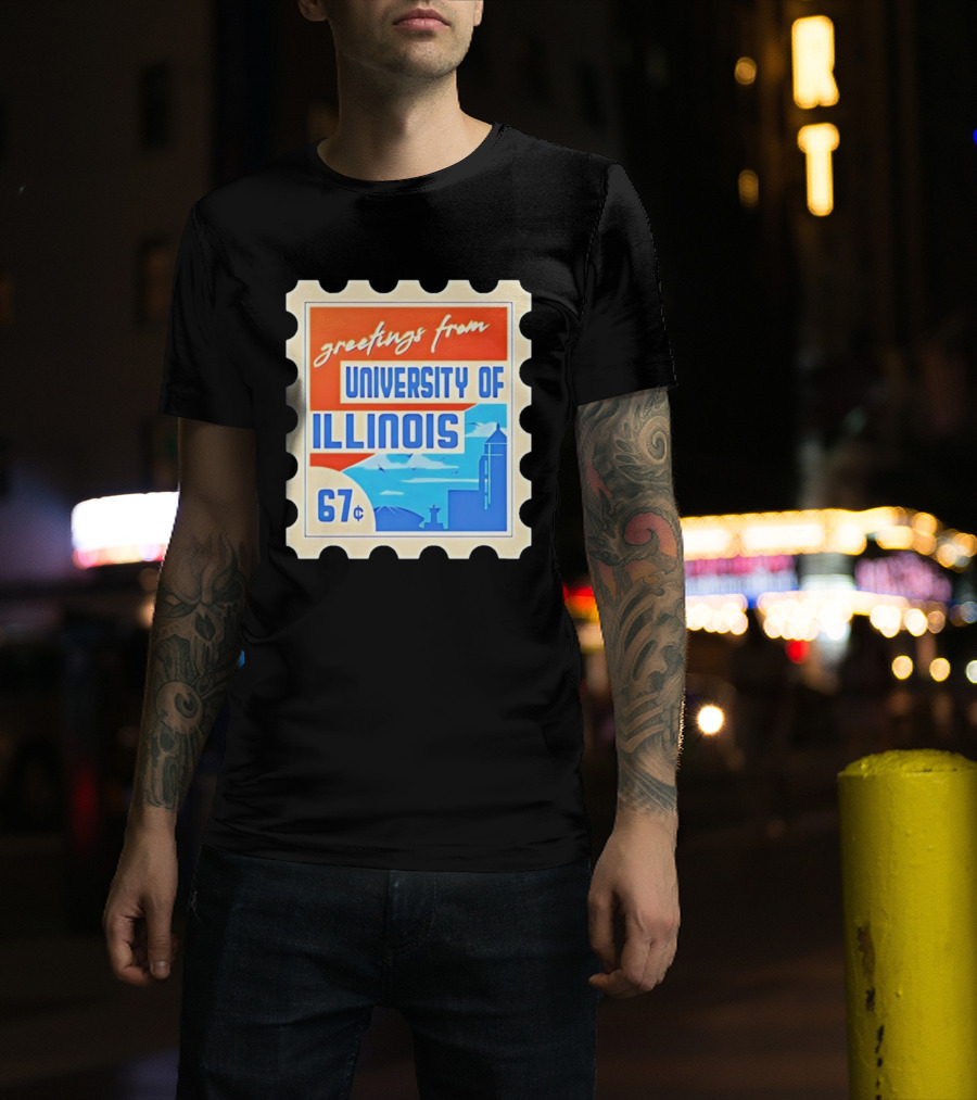 Greetings From University Of Illinois Stamp 67 Cents Iconic Design T-Shirt