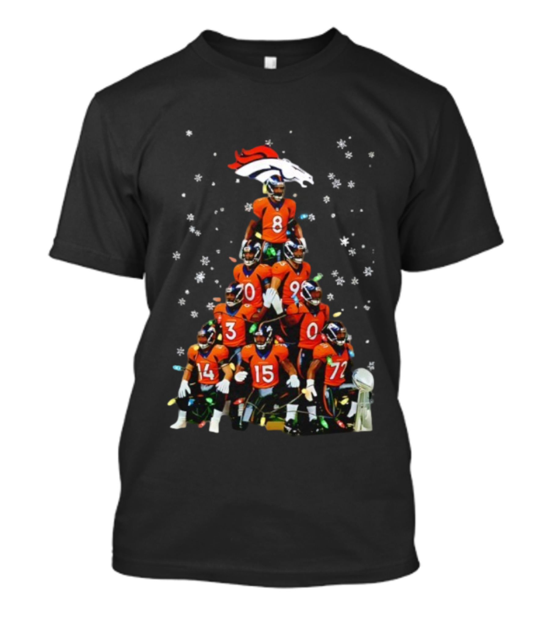 Broncos Super Bowl Trophy Christmas Tree Players Football Fan Apparel T-Shirt