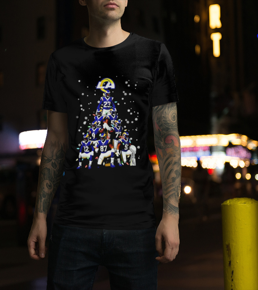 Los Angeles Rams Super Bowl Trophy Christmas Tree Player Formation T-Shirt
