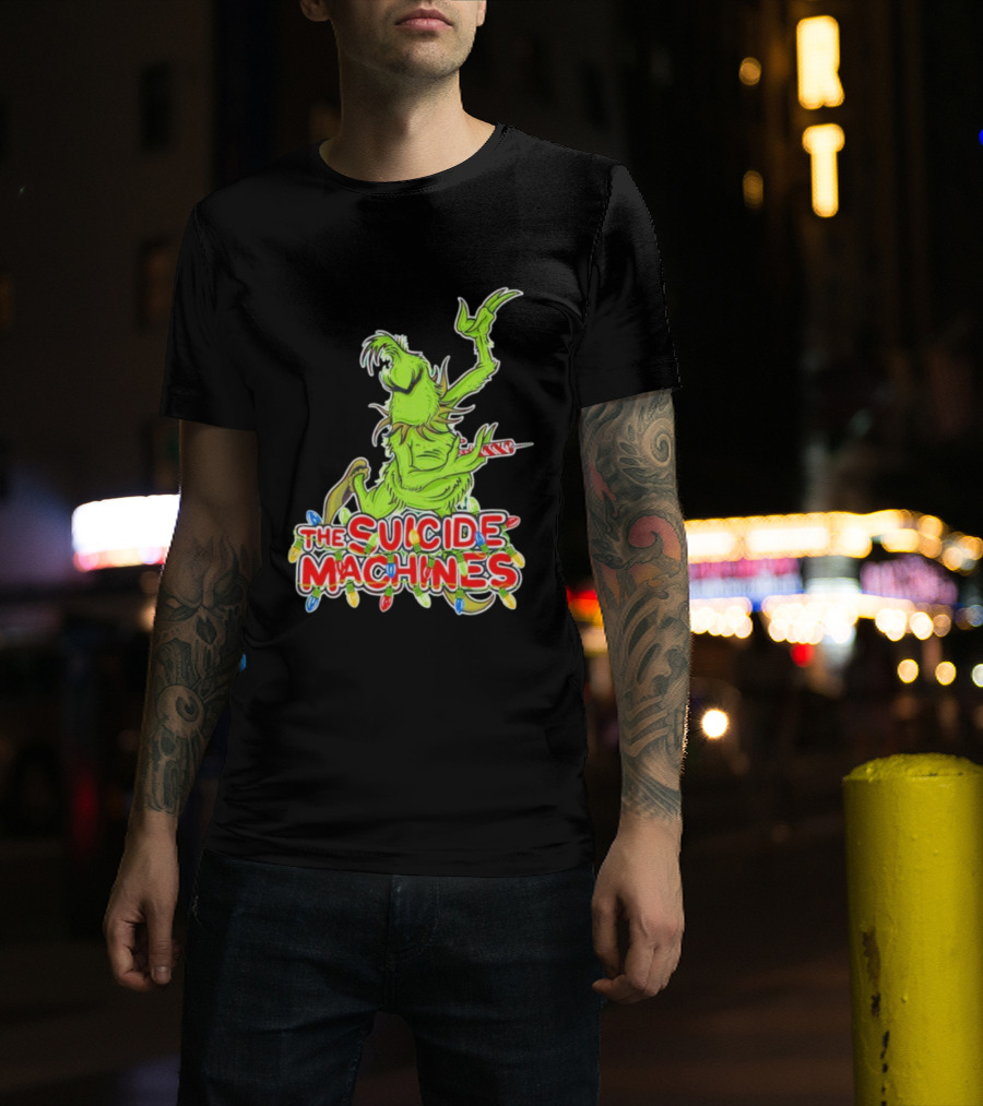 The Suicide Machines Grinch Holding Candy Cane With Christmas Lights T-Shirt