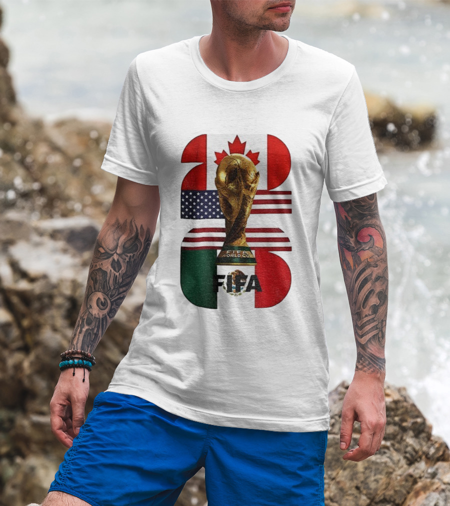 FIFA World Cup 2026 Canada USA Mexico Trophy Flags T-Shirt