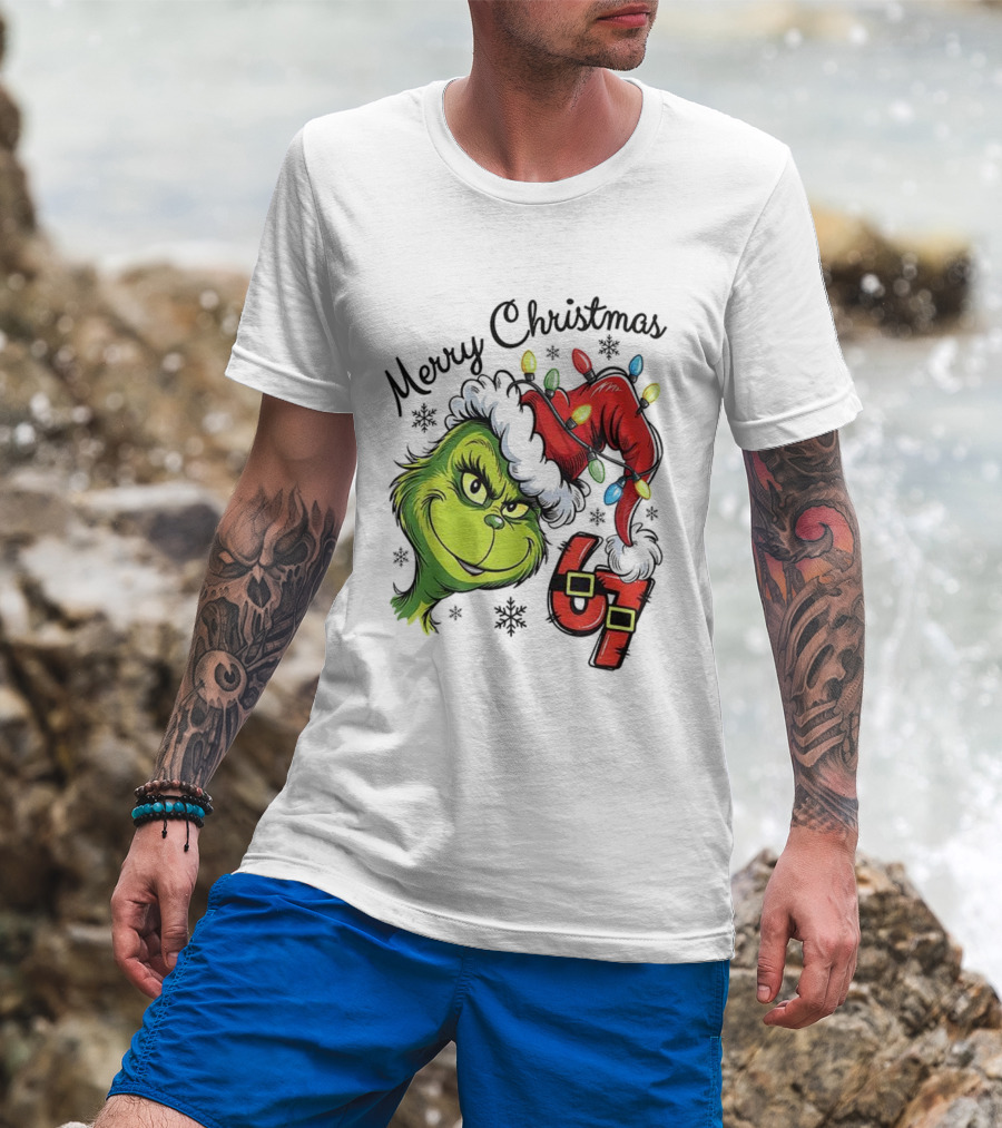 Grinch Merry Christmas 67 Festive Santa Hat Holiday Spirit T-Shirt