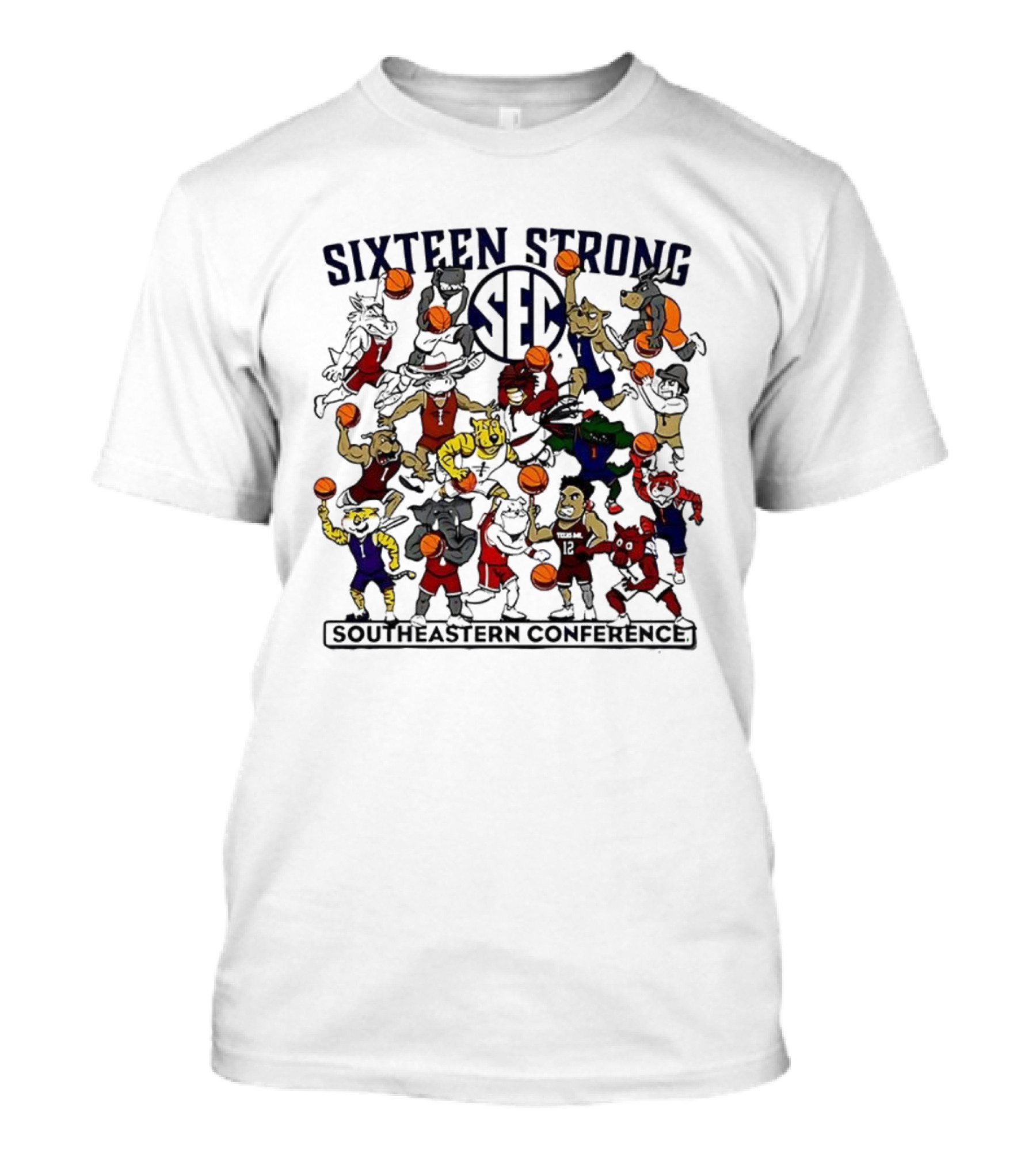 Sixteen Strong Southeastern Conference Basketball Mascots Playing Action T-Shirt