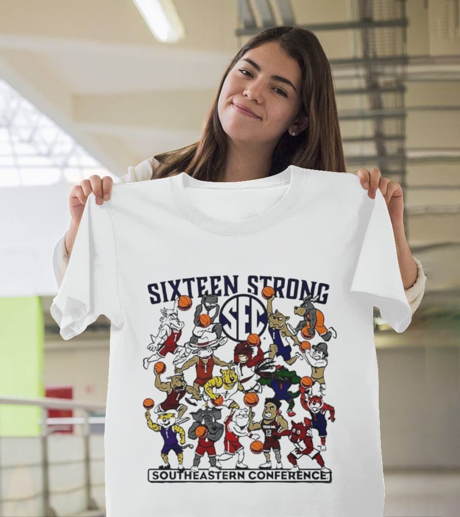 Sixteen Strong Southeastern Conference Basketball Mascots Playing Action T-Shirt
