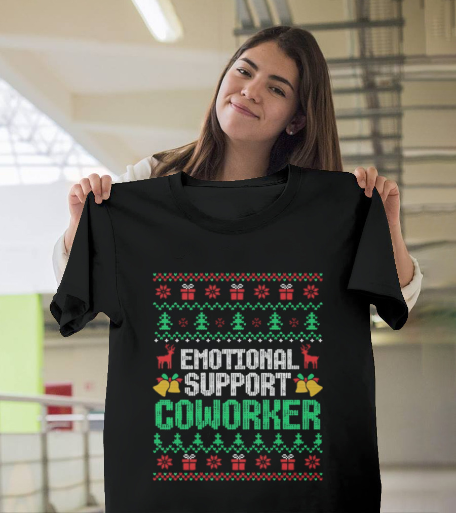 Emotional Support Coworker Ugly Christmas Sweater Reindeer Trees T-Shirt