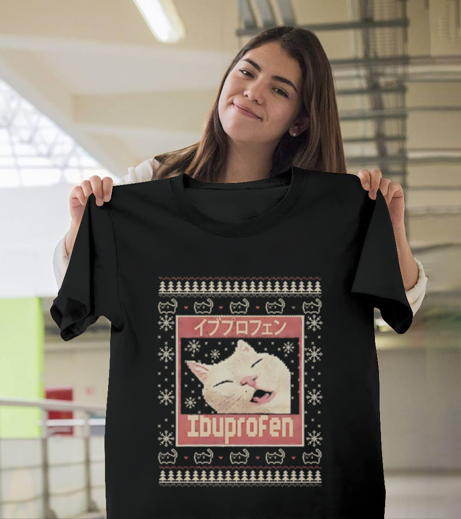 Ibuprofen Cat Sleeping Christmas Ugly Meme Sweater T-Shirt