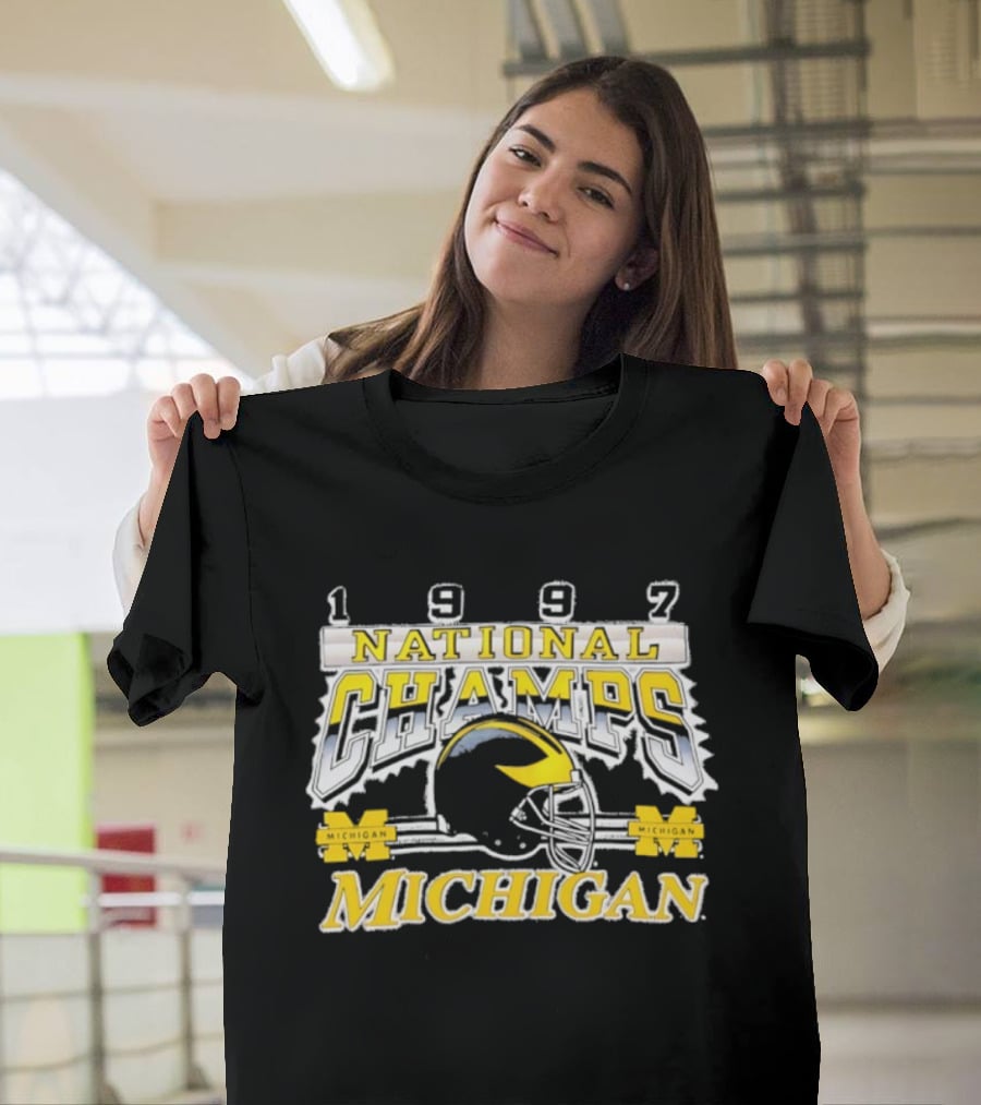 1997 Michigan National Champs Wolverines Football Helmet Vintage T-Shirt