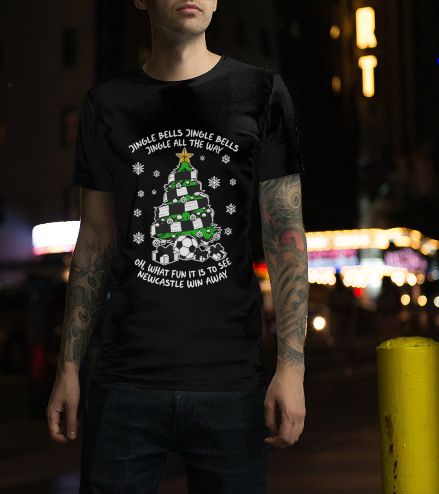 Jingle Bells Jingle All The Way Newcastle Win Away Christmas Tree Soccer Fun T-Shirt