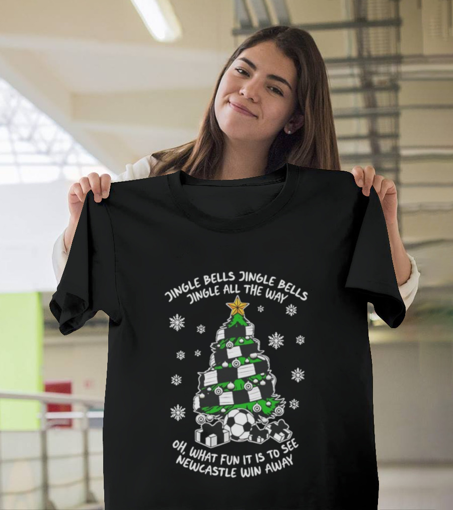 Jingle Bells Jingle All The Way Newcastle Win Away Christmas Tree Soccer Fun T-Shirt