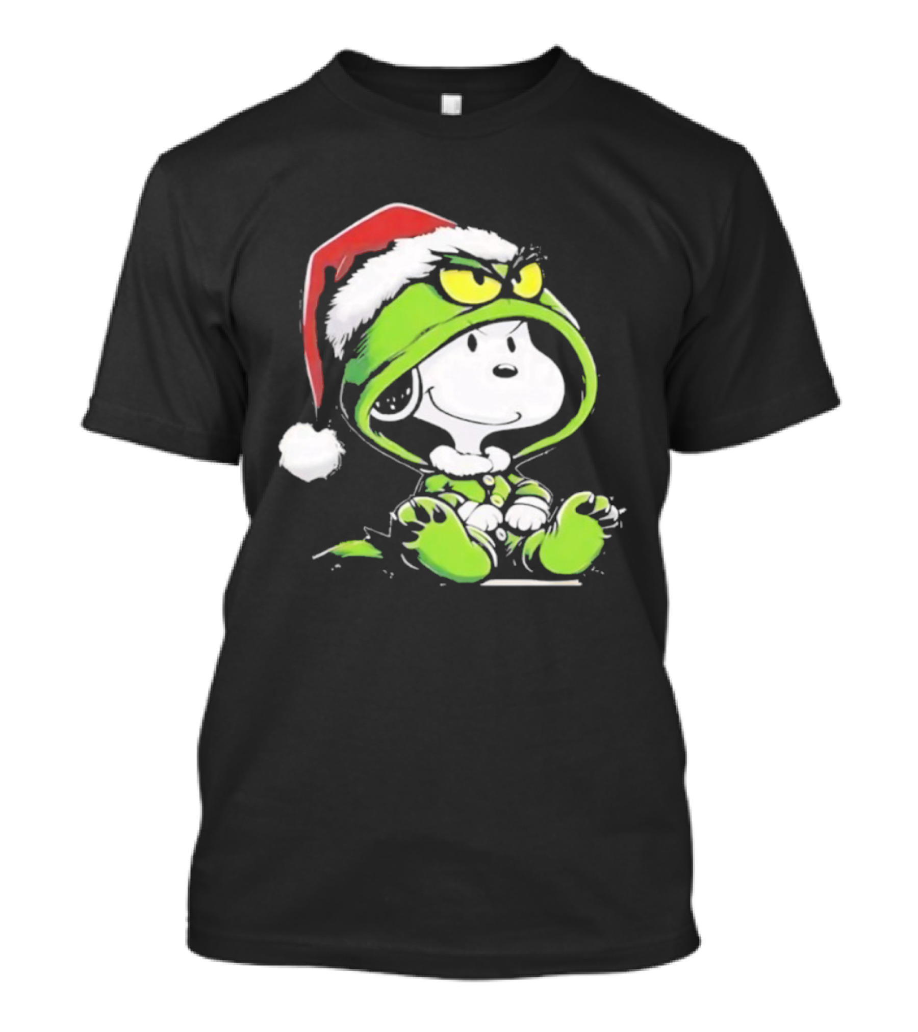 Snoopy Grinch Christmas Santa Hat Character Crossover T-Shirt