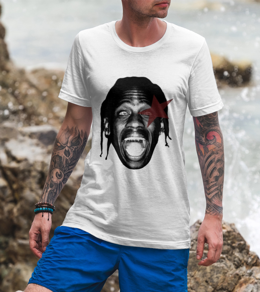 4028 Laflame Red Star Eye Black And White Face Graphic T-Shirt